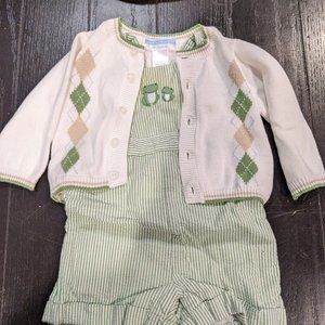 Janie & Jack Green Seersucker Overalls and Sweater